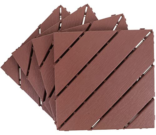 Vaguelly 4pcs Interlocking Deck Tiles Outdoor Flooring for Patios Balconies Walkways Easy to Install Natural Weather Resistant Brown Red