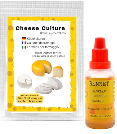 Cheese Culture + Animal Liquid Rennet 30ml - Set for Soft and Hard Cheese