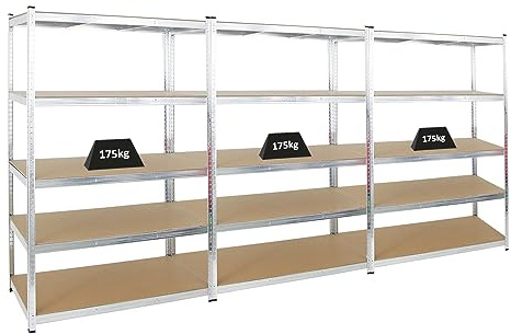 PROREGAL Mega Deal | 3X Schwerlastregal Ragnar | HxBxT 180x120x60 cm | Fachlast 175kg | Verzinkt | Garagenregal Kellerregal Werkstattregal Lagerregal Steckregal