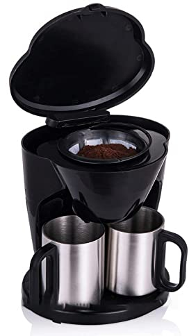TEmkin Cafetera Cafetera 2 Tazas De Acero Inoxidable Cafetera Cafetera De Goteo Eléctrica con Dos Tazas De Acero Inoxidable Cafetera Espresso