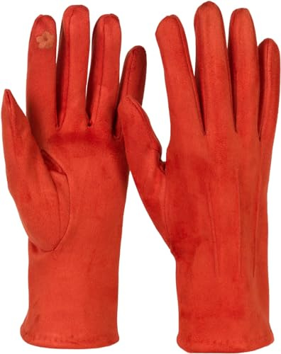 styleBREAKER Damen Stoff Handschuhe Ziernähte | Leitfähige Fasern am Zeigefinger für Displays, weiches warmes elastisches Gewebe, Einheitsgröße für 16-21 cm Handumfang.
