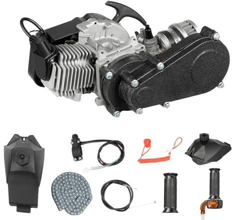 49 CC minimotor | 2-taktsmotor 7 000 varv/min | T8F-kedja | med bränsletank mini Dirtbike byggsats | för miniterrängmotorcykel, ATV eller scooter, encylindriska motorer