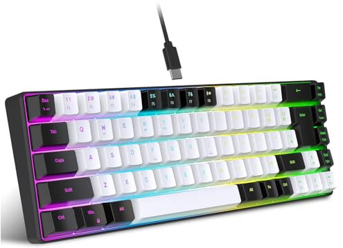 68 Key RGB Backlit USB Gaming Keyboard with Mechanical Feel | Compact Wired Keyboard for Desktop PC and Laptop, Detachable Cable