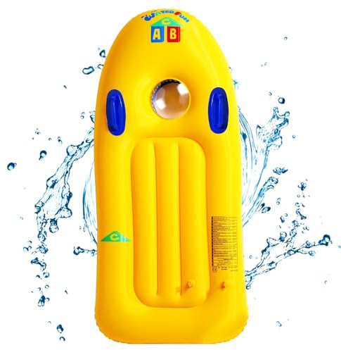 HIULLEN Aufblasbares Bodyboard mit Griffen, Surfbrett Bodyboard, Tragbares Schwimmbrett Lernen Hilfsmatte 119x58 cm, Schwimmhilfen Bodyboard Kinder für Strandsurfen Pool Schwimmen Sommer Wassersport
