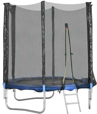 SPORTNOW Trampolino Elastico con Scaletta e Rete di Sicurezza, Tappeto Elastico in Acciaio e Plastica con 3 Gambe a U, Ø180x200 cm, Blu