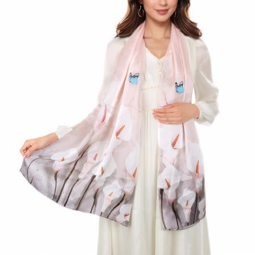 KALOEY Seidenschals Damen 100% Seide, Weich & Komfortabel Seidentuch Multifunktion Silk Ccarf Halstuch Tuch Damen Geschenke- 55 * 173cm