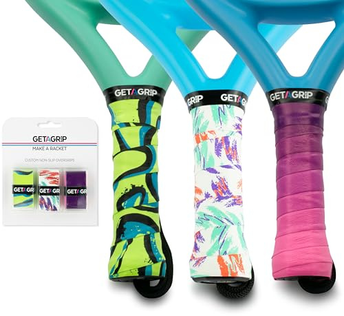 GET A GRIP - Personalisiertes Padel Übergriffband - Rutschfestes Padel Overgrip, Griffband für Tennisschläger, Badminton, Squashschläger - Anti-Schweiß (Real Deal Pack, 3 Grips (15% discount))