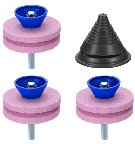 QUARKZMAN Affûteur de Lame de Tondeuse 3Pcs Pierre à Aiguiser à Double Couche de Corindon pour Lame de Tondeuse avec Équilibreur de Lame Noir pour Perceuse ou Manuelle Outil de Jardin Rose