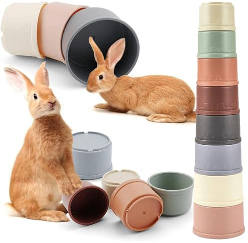 KYEDGC Lot de 8 gobelets empilables en forme de lapin, jouets multi-usages pour bébé, thème lapin pour cacher la nourriture et s'amuser, multicolore et différentes tailles (couleur Morandi)