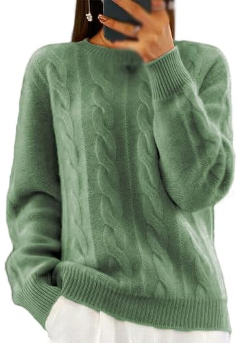 Suéter de punto de cable para mujer, suéter de punto grueso suelto casual, suéter tejido unisex con cuello redondo, top tejido