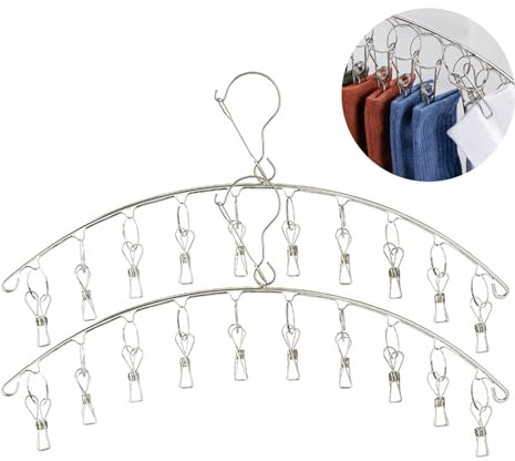 Aiweijia 2 Pack Folding Sock Dryers, 10 Pegs, Stainless Steel Hangers | Laundry Clothesline Hanging Rack Windproof Drying Rack for Underwear Socks Bras Baby Clothes Gloves