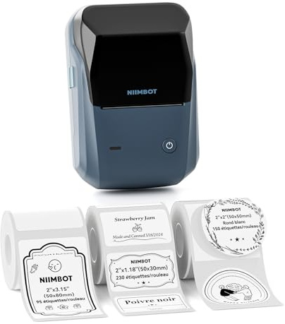 NIIMBOT B1 Étiqueteuse avec 3 Rouleaux D'étiquettes, Larges Étiquettes Autocollantes pour Maison, Cuisine, Bureau (Dont 1 Rouleau Rond 50×50 mm)