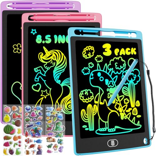 Electight 3 Packs LCD Writing Tablet for Kids 8.5 Inch, Eye-Friendly Drawing Board Set with Lock Screen, 3 Stylus Pens & Eraser Button, Reusable Doodle Pad for Ages 3-8, Travel, Home, School
