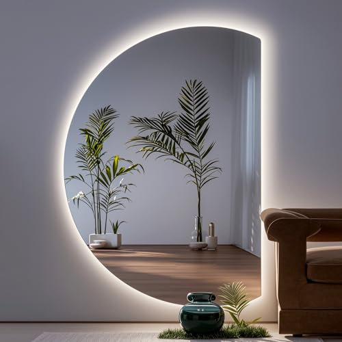 Mirocrafta Specchio Vanity Retroilluminato a Mezzaluna, Specchio da Bagno Intelligente Moderno, Specchio da Trucco Senza Cornice, con Interruttore Tattile, 3 Colori Dimmerabile, Anti-nebbia e Antidefl