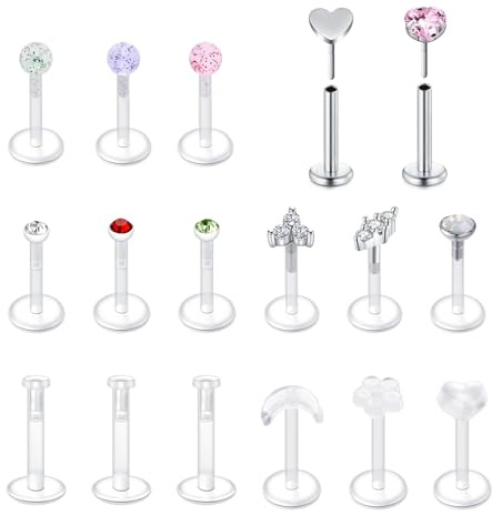 VFUN 16g Flat Back Tragus & Helix Piercing Ohrringe Forward Helix Knorpelschmuck Clear Lippenpiercing Labret Piercing Schmuck 6mm 8mm