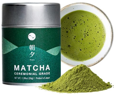 Asayu Japan Premium Ceremonial Grade Matcha Powder 30g, Authentic Japanese Matcha, First Flush Harvest, Stone-Ground, Unsweetened 100% Pure for Tea Ceremonies, Coffee Alternative, Natural Antioxidant