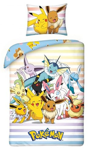 Pokemon Pikachu und Freunde - Juego de ropa de cama (funda nórdica de 135 x 200 cm y funda de almohada de 80 x 80 cm, certificado Öko-Tex, tamaño estándar alemán POK 9820)