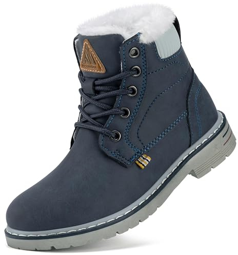 Mishansha Chaussures Enfant Hiver Chaudes Bottines Fille Garçon Bottes de Neige Antidérapantes Confortables Boots Outdoor, Bleu Foncé 34