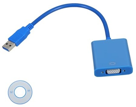 CONGARTENO Câble Adaptateur USB vers Vga Convertisseur Affichage Vidéo Externe pour Moniteur Bleu