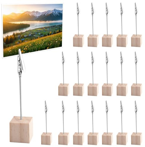 20 Pezzi Porta Segnaposto Clip, 11,5 x 2,5cm Porta Memo con Clip in Coccodrillo e Base, Mollette Portafoto con Base, Cubo Base Memo Foto, Portafoto da Tavolo con Mollette, per Feste, Ufficio