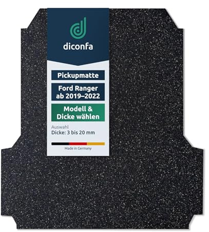 diconfa Pickupmatte - Modell + Dicke WÄHLEN - Antirutschmatte, 5mm - kompatibel mit Ford Ranger ab 2019-2022, Wildtrak - XL - XLT - Limited - Thunder - Wolftrak - Stormtrak - Wildtrack