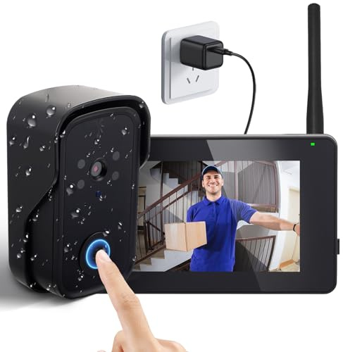 1080p Sonnette sans Fil avec Camera,Visiophone Vidéo Extérieur avec Écran 4.3Double Audio Enregistrement,Visiophone sans Fil avecCamera Caméra HD Interphone Vision Nocturne,Caméra Grand Angle de110°