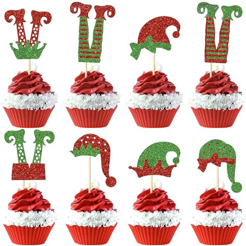 Weihnachten Cupcake Toppers, 24 PCS Christmas Cake Topper, Glitter Merry Christmas Kuchen Toppers, Weihnachten Kuchen Topper, für Winter Weihnachts Thema Party (F)