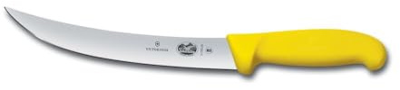 Victorinox Fibrox Schlachtmesser, Langes Zerlegemesser zum Zerteilen großer Fleischstücke, 20 cm, Gebogene Klinge, Scharf, HACCP Farbgriff, Gelb