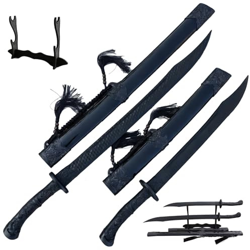 2PCS Polypropylene Plastic Martial Sword Dragon-Tiger Treasure Sword with Sheath,Martial Arts Training Katana, Unsharpened Blades with Belt and Stand Included,for Practice and Training