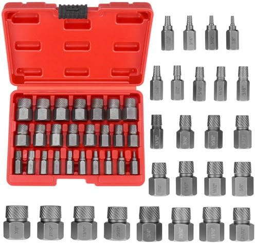 QWORK® Set med 25 delar med skadade skruvar och trasiga bultar – Vänster Spiraldesign med sexkantigt huvud – sats med rost- och torkborttagningsskruvar, storlekar 1/8 tum till 7/8 tum