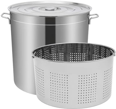 DAOHHFO gastronomi kastrull soppgryta 50 l, rostfritt stål köksredskap sågryta med korg, lock och handtag, universell kastrull stor filterkruka med sil för droppning av grönsaker och frukt