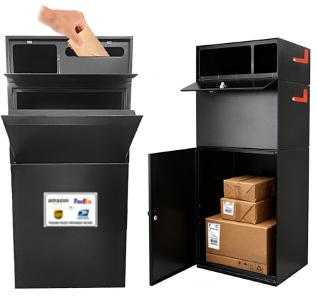 Large Secure Package Delivery Box for Outside with Key Lock, 48 * 23 * 21, Stainless Steel, 42 Gallon, Anti-Theft, Rust-Proof,Waterproof Box for Packages Delivery Outdoor（Black