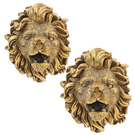 Veemoon Ugello per Fontana da Giardino a Parete 2 Pezzi in Resina a Forma di Testa di Leone, Beccuccio Decorativo Resistente ai Raggi UV per Cortile e Piscina, Installazione Facile