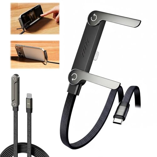 Sinlay Cavo Di Ricarica Con Supporto Invisibile Per Telefono 2 In 1, Cavo Di Ricarica Rapida Da 240 W,Regolabile 360°,Esterno Intrecciato,Ricarica 1,5 Metri,Per Gaming E Ufficio (Type-C A Lightning)