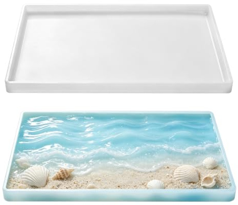 Epoxidharz Formen Groß Silikonform Tablett Rechteckig Flache Tabletts Silikonformen Gießformen Resin Tee Tray Mold Obsttablett Epoxy Form Untersetzer Schmucktablett Mould für DIY Dekorative Platte