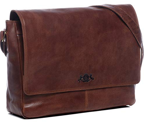 SID & VAIN große Laptoptasche Messenger Bag echt Leder - 15 Zoll Laptop Business-Tasche Spencer XL - Umhängetasche mit extra Laptop-Hülle - Ledertasche Herren und Damen braun handgefertigt