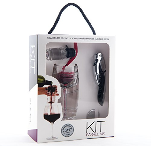 Koala Internacional Hosteleria Barrel Air Kit Aireador de Vino, Tapón y Sacacorchos, Acero Inoxidable, 17x8x22 cm, 4 Unidades