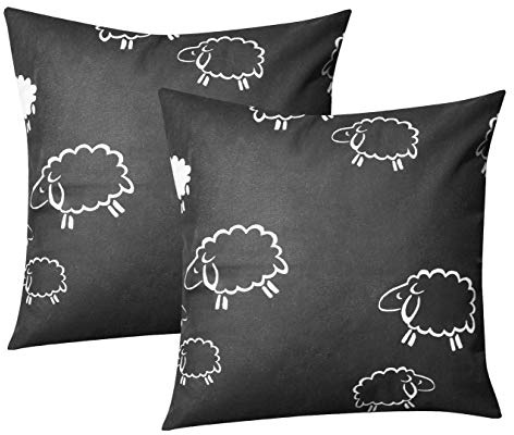 Renforcé Kissenbezug 2er Set 40x40cm Schafe Lämmer Tiere Schwarz (99/1) | 100% Baumwolle, Kinder, Kopfkissenbezug, Kissenhülle, Doppelpack, Dekokissenbezug, mit Reißverschluss