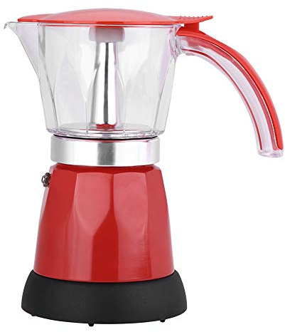 ASHATA EléctricaCafetera Moka de Aleación de Aluminio para Hacer Café Fresco y Delicioso en Casa,Auto-apagado,Desmontable,Fácil de Limpiar(300ml/6 Tazas)(Rojo)