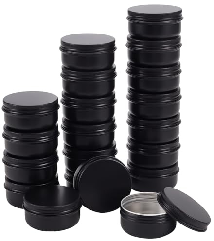 Benecreat 20 stycken 50 ml aluminium tennglas, runda aluminiumplåtburkar kosmetiska behållare med skruvlock lock lock för gör-det-själv hantverk resor förvaring – svart