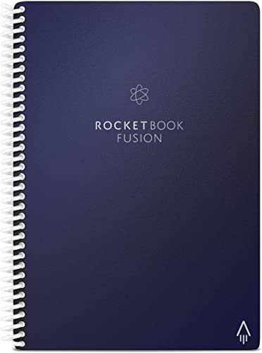 Rocketbook Fusion Smart Wiederverwendbares Notizbuch, Kalender, To-Do-Listen und Notizvorlagenseiten mit 1 Pilot FriXion-Stift und 1 Mikrofasertuch, Executive-Größe, Mitternachtsblau