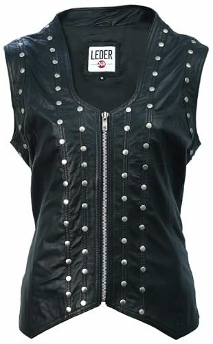 LEDER24H Lederweste Damen Leder Kutte Biker Weste mit Nieten 1074
