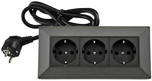 ChiliTec 3-Fach Eck-Steckdosenblock Anthrazit | 1,5m Kabel, 230V, Aufbau & Eck-Montage, Für Arbeitsplatte Küche Werkstatt
