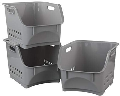 Cadine 3 éTages Panier De Rangement Empilable, Gris Paniers Empilable En Plastique