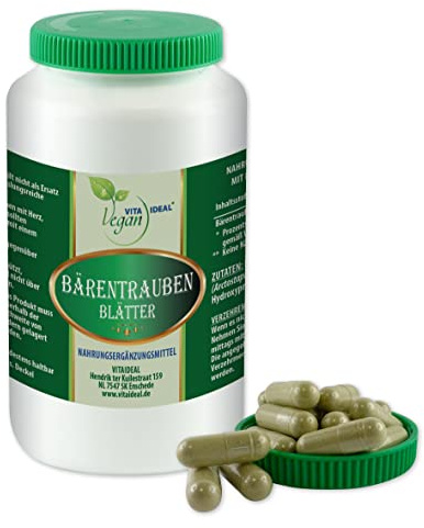 VITA IDEAL Vegan® Bärentrauben Blätter 180 Kapseln - Arctostaphylos uva-ursi - Bärentrauben Blätter Tagesportion 900mg, Pulver rein natürlich ohne Zusatzstoffe, original von VITAIDEAL.