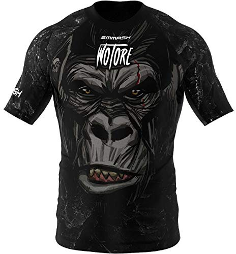 SMMASH Camicia Funzionale Uomo Rashguard Camicia Sportiva A Maniche Corte MMA Thaibox Muay Thai Kickboxing Traspirante Resistente All'Abrasione