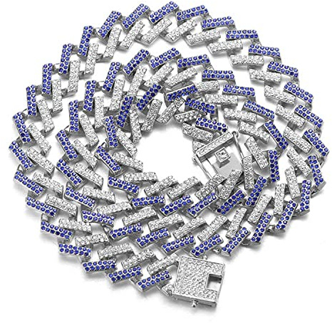 Halukakah Diamant Goldkette Kubanische Herren Iced Out,15MM FUJI Platin Weißgold Halsband Halskette 60cm,Mehrfarbig Blau Weiß Diamanten Zinken Set,Geschenk für Ihn