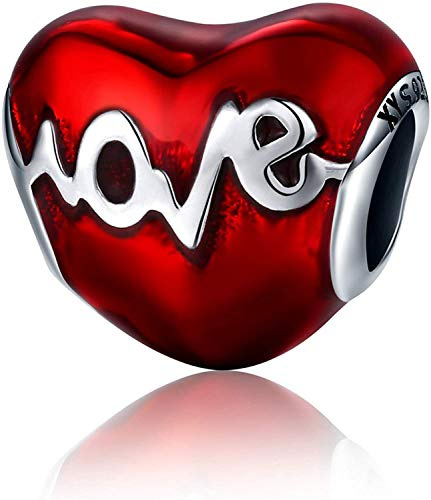 Annmors Abalorios Charms Colgantes de Amor Corazón Forma Cuentas Plata de Ley 925 con Circonita cúbica Transparente Compatible con Pulsera & Europeo,Charms para Mujer Niña