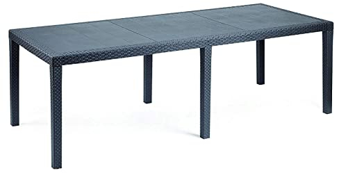 Dmora - Table d'extérieur Roma, Etagère à manger rectangulaire extensible, Table de jardin extensible effet rotin, 100% Made in Italy, 150/220x90h72 cm, Anthracite