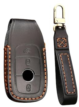 ontto Autoschlüssel Hülle Passt für Mercedes Klasse E S W177 E200 E300L S320L S560 S63 AMG 2017-2020 Fernbedienung Cover Leder Schlüsselhülle Schlüsselanhänger Schlüssel Schutz Etui-Schwarz B